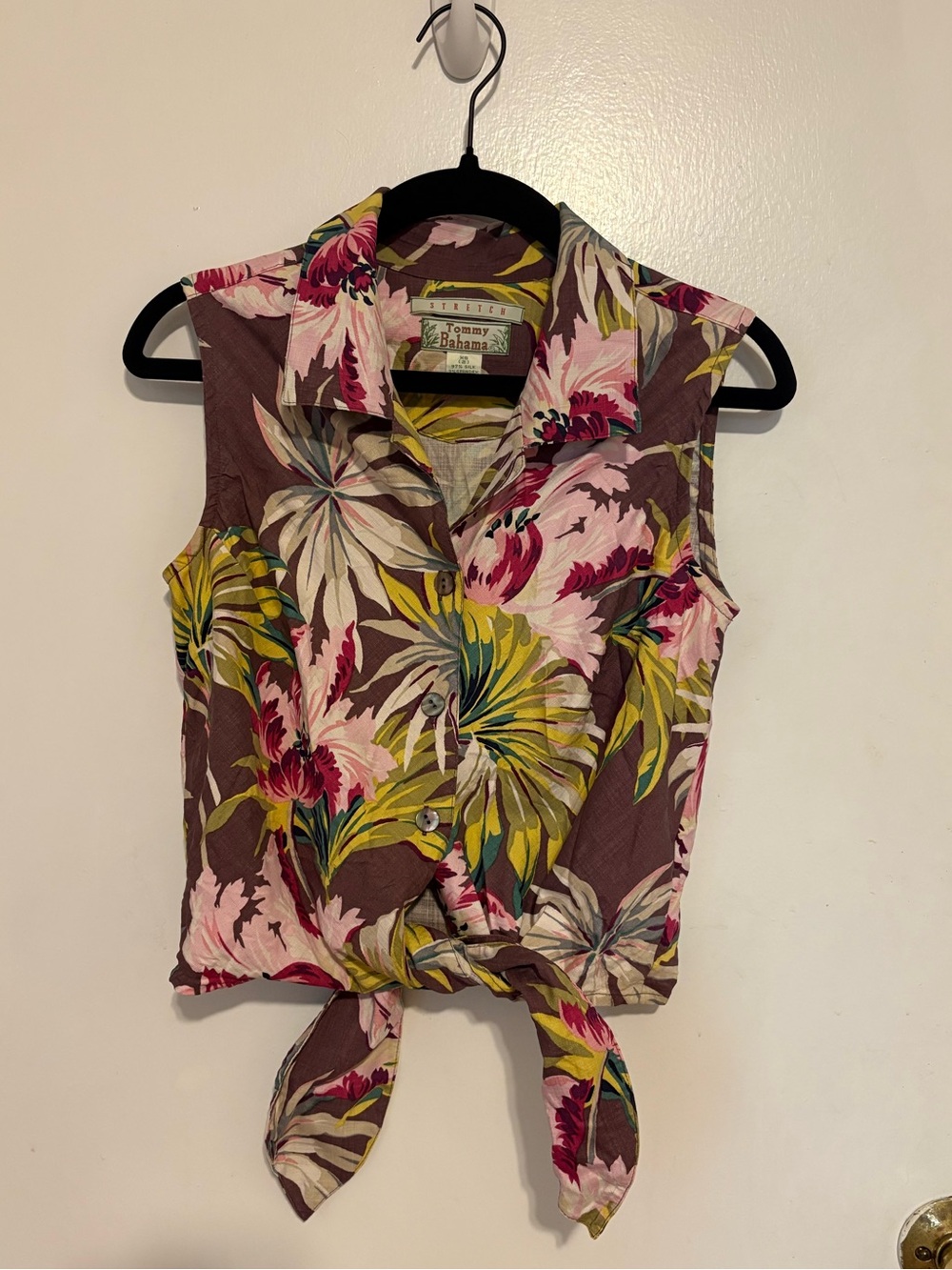 Tommy Bahama Sleeveless Silk Tie-Front Tropical Print Top